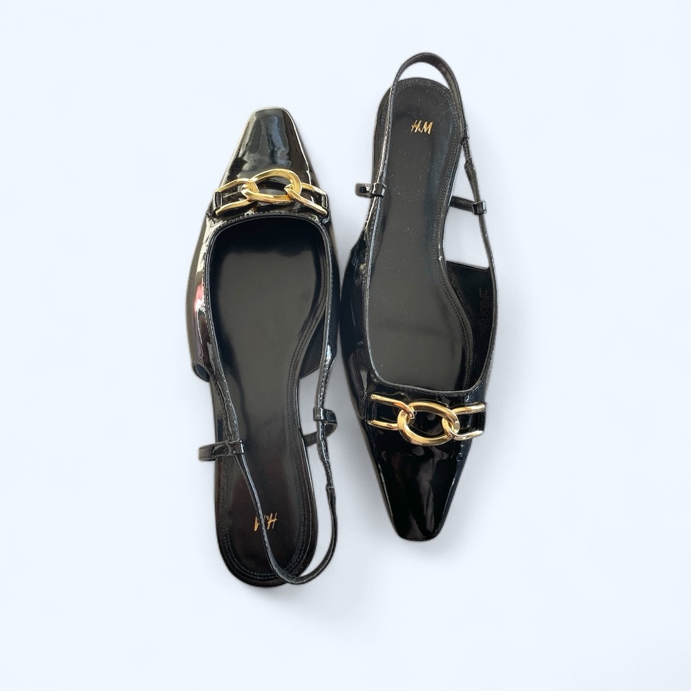 H&M Black Patent Leather Slingback Flats